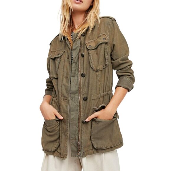 Free People Not Your Brothers Surplus Utility Military Jacket Olive Green Medium - Picture 1 of 9